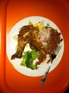 Chicken, broccoli, field peas